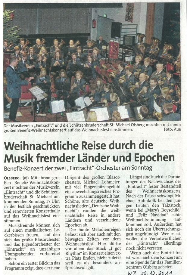 Vorankündigung zum Weihnachtskonzert 2011